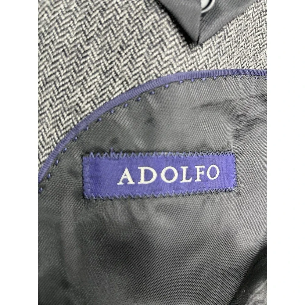 Adolfo Mens 44R Tweed Gray Wool Blazer Jacket Sport Coat Herringbone Lambswool